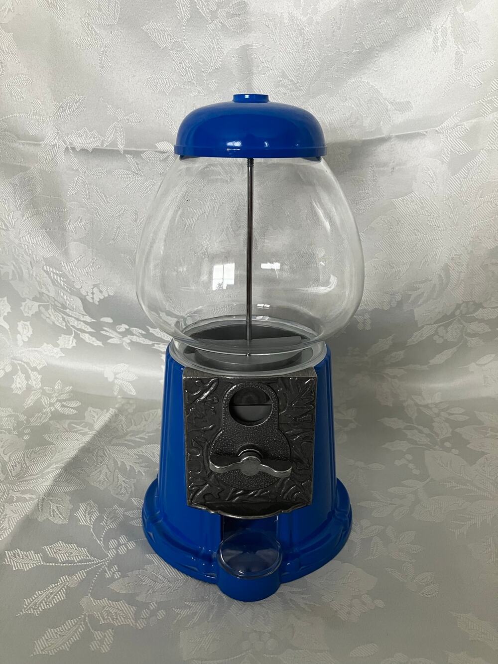 Vintage Candy Gumball Machine Glass Globe Blue Metal Counter Dispenser 12"